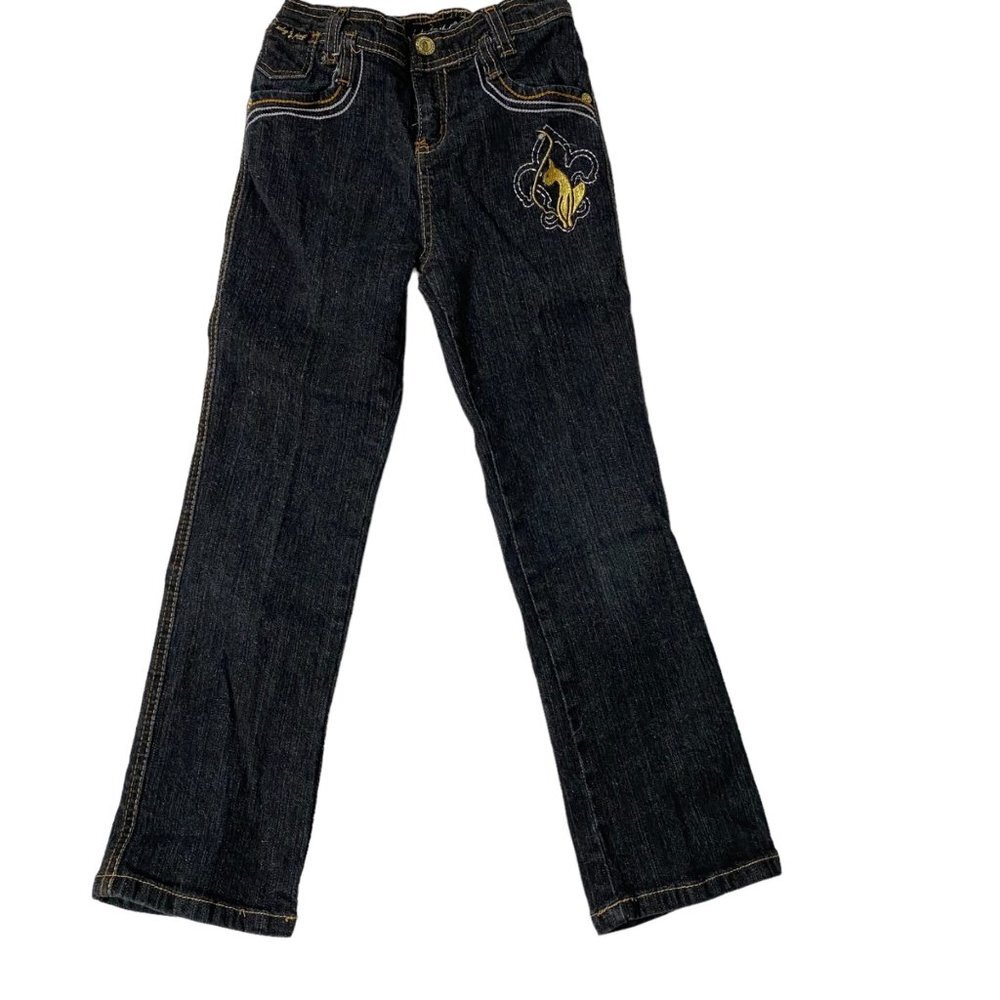 Baby Phat Kid Sz 6X Black Gold/White Cat Embroidered Pockets Straight Leg Jeans